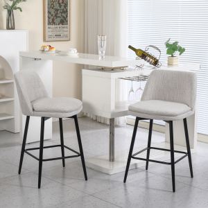 Ensemble 2 tabourets bar pivotants 25,6po, dossier, lin