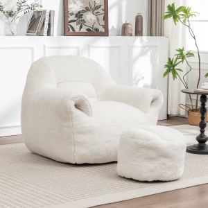 Pouf Poire Confortable Blanc Dossier Tabouret Adultes Enfants