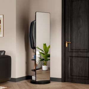 Miroir pleine longueur pivotant 69x20po avec rangement noir