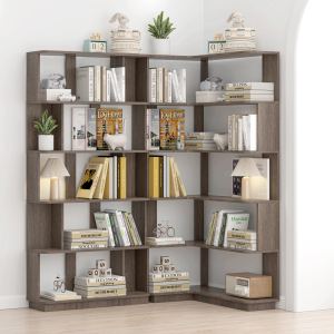 Bibliothèque d'angle 90 cm extensible, ensemble 2, brun