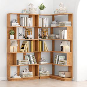 Bibliothèque coin 90 cm, combinable, ensemble 2, chêne foncé