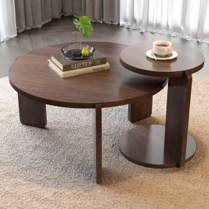 Table basse gigogne ronde bois 32,68" ensemble 2 noyer salon