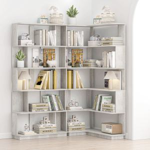 Bibliothèque coin 90cm extensible, gris clair, 2 unités