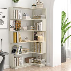 Bibliothèque coin 5 étages 90 cm bois panneaux sécurité 5 couleurs