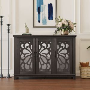 Buffet comptoir 49,33x15,55po, 3 portes miroir, brun