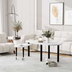 Table cocktail pivotante bois caoutchouc plateau pierre 6mm