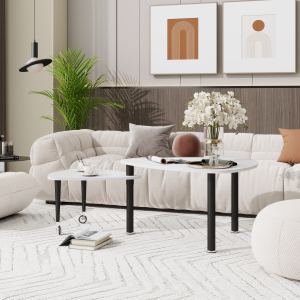 Table basse moderne pierre sintrée 360° pieds bois solide