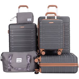6 Piece Luggage Set, ABS Hard Shell Travel Suitcase With TSA Lock,GRAY