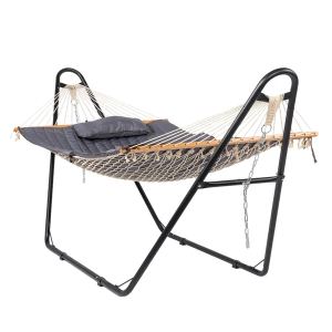 Hamac double 2 barils avec support charge lourde gris ajustable