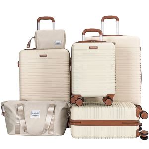 6 Piece Luggage Set, ABS Hard Shell Travel Suitcase With TSA Lock,BEIGE