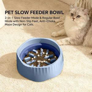 Bol double à alimentation lente bleu pour animaux