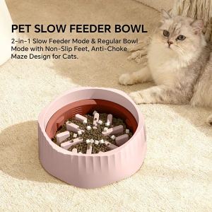 Bol double à alimentation lente rose pour animaux