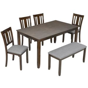 Ensemble 6 salle à manger, table bois, 4 chaises, noyer