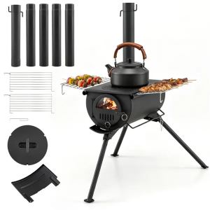 Poêle tente bois portable 5 sections, acier carbone