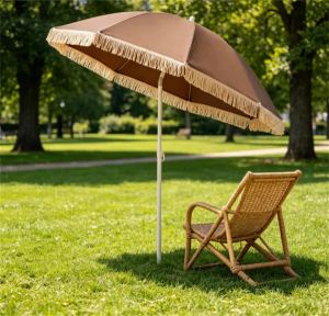 Parasol patio boho 7pi houppe 30° inclinable plage