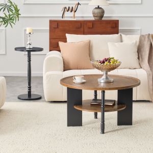 Ensemble 2 tables café rondes PVC, rangement, salon/chambre