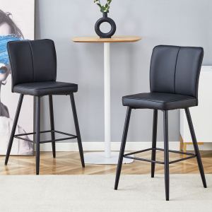 Ensemble 2 chaises bar PU noir, dossier lignes verticales lisses