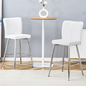 Ensemble 2 chaises bar PU blanc moderne, dossier lisse, pieds métal