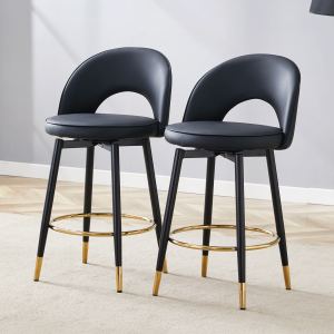 Chaise bar rotative 360 PU noir set 2