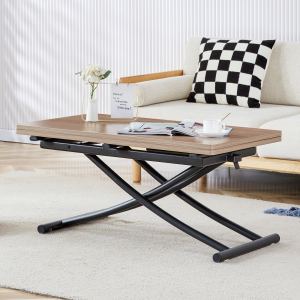 Table multifonction moderne soulevable, plateau bois, pieds métal noir