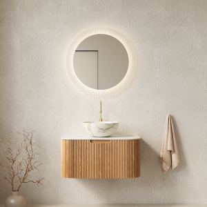 Vanité salle de bain DINA 30 bois blanc pierre naturel