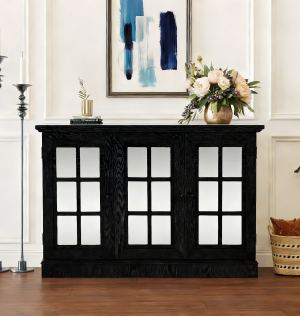 Buffet 45" 3 portes miroir acrylique, tablettes ajustables, noir