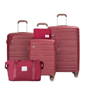 Ensemble 5 bagages TSA, spinner, rouge vin