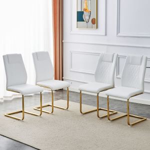 Chaise de salle à manger moderne, cuir artificiel, pieds dorés, 4 pièces