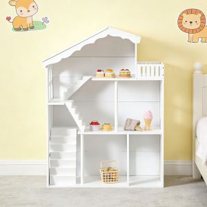 Bibliothèque maison poupée 3 étages, bois, enfants 3+