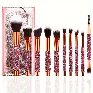Ensemble Pinceaux Maquillage 10 pcs, Poignée Diamant, Cristal