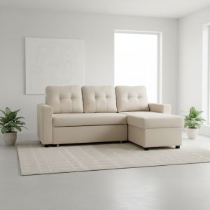 Causeuse convertible L profonde beige petit espace