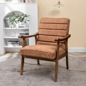 Fauteuil accent mi-siècle, cadre bois, cuir synthétique rembourré