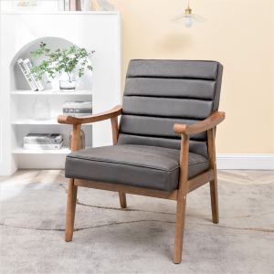 Fauteuil Accent Rembourré Cuir Microfibre Bois Salon