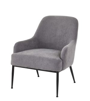 Fauteuil accent velours gris, bras métal, chaise côté moderne, salon-chambre