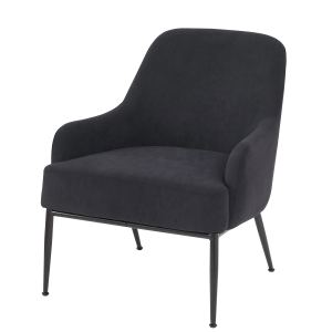 Fauteuil accentuation velours noir, dossier métal, moderne