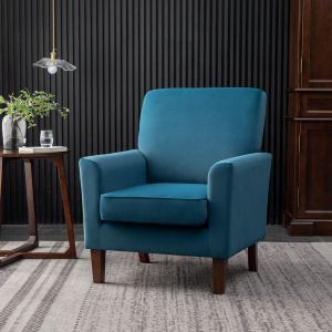 Patterned Polyester Blend Armchair, Solid Birch Wood Frame With Brown Tapered Legs, Foam Padded Accent Chair With Trim Detail For Living Room Office