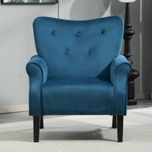 Fauteuil accentuation style rétro ailes tissu, pieds bois massif