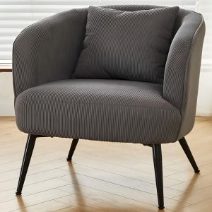 Fauteuil accent velours, dossier haut, pieds métal, confortable