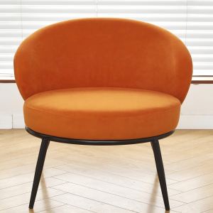 Fauteuil accent velours rond pieds métal style mid-century