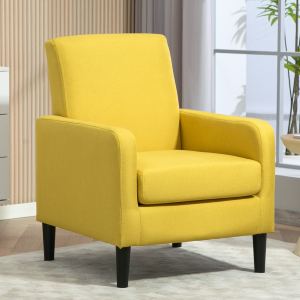 Fauteuil accent lin artificiel, cadre bois, 1 place