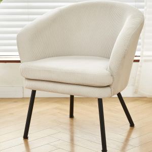 Corduroy Accent Chair With Black Metal Legs, Modern Upholstered Armchair, Comfy Barrel Chair For Living Room Bedroom