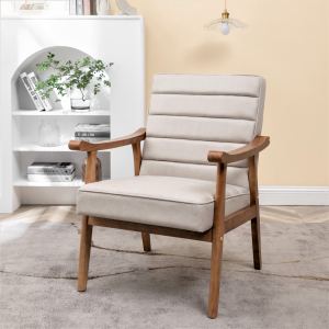 Fauteuil Accent Rembourré Cuir Microfibre Bois Salon
