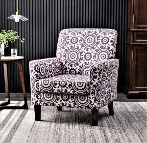 Fauteuil accent motif polyester, cadre bouleau, pieds bruns
