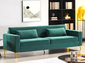 Canapé velours 3 places Aesthetic 85,8po, design moderne, vert
