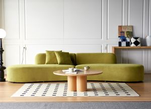 Sofa courbe 132 po velours vert olive 6 places