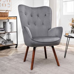 Fauteuil accent style mi-siècle, tissu polyester, pieds bois écartés