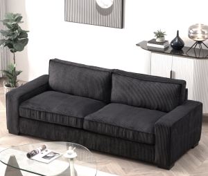 Canapé corduroy luxe 3 places noir, design moderne