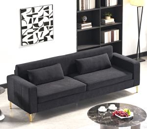 Sofa velours 3 places 85,8po, noir, facile entretien