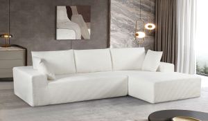 CozyForm Canapé sectionnel convertible velours côtelé ivoire