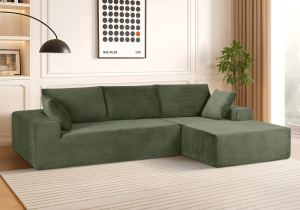 Causeuse convertible CozyForm velours côtelé vert, sans assemblage